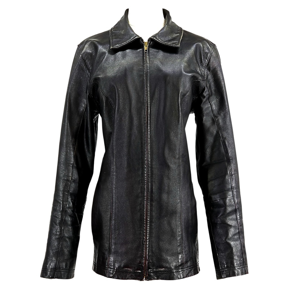 Quiet Luxury Burk’s Bay Leather Jacket Women’s L Black Zip Urban Classic